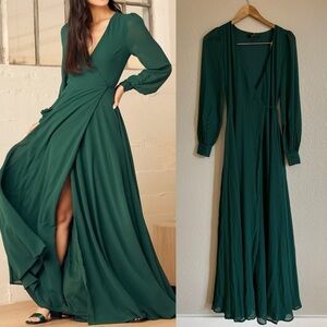 My Whole Heart Emerald Green Long Sleeve Wrap Dress
